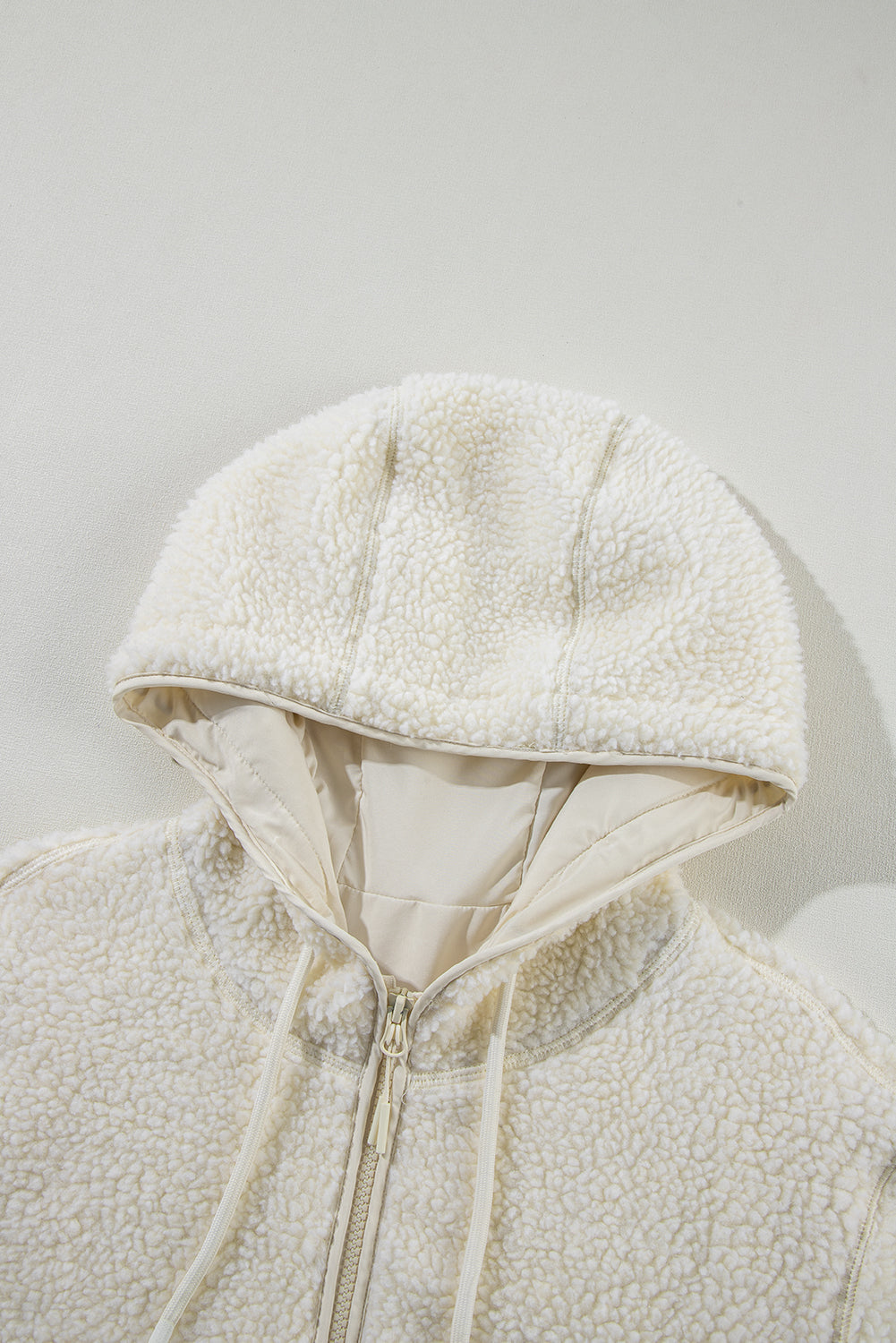 Solid Fleece Zip-Up Drawstring Pocketed Hooded Jacket