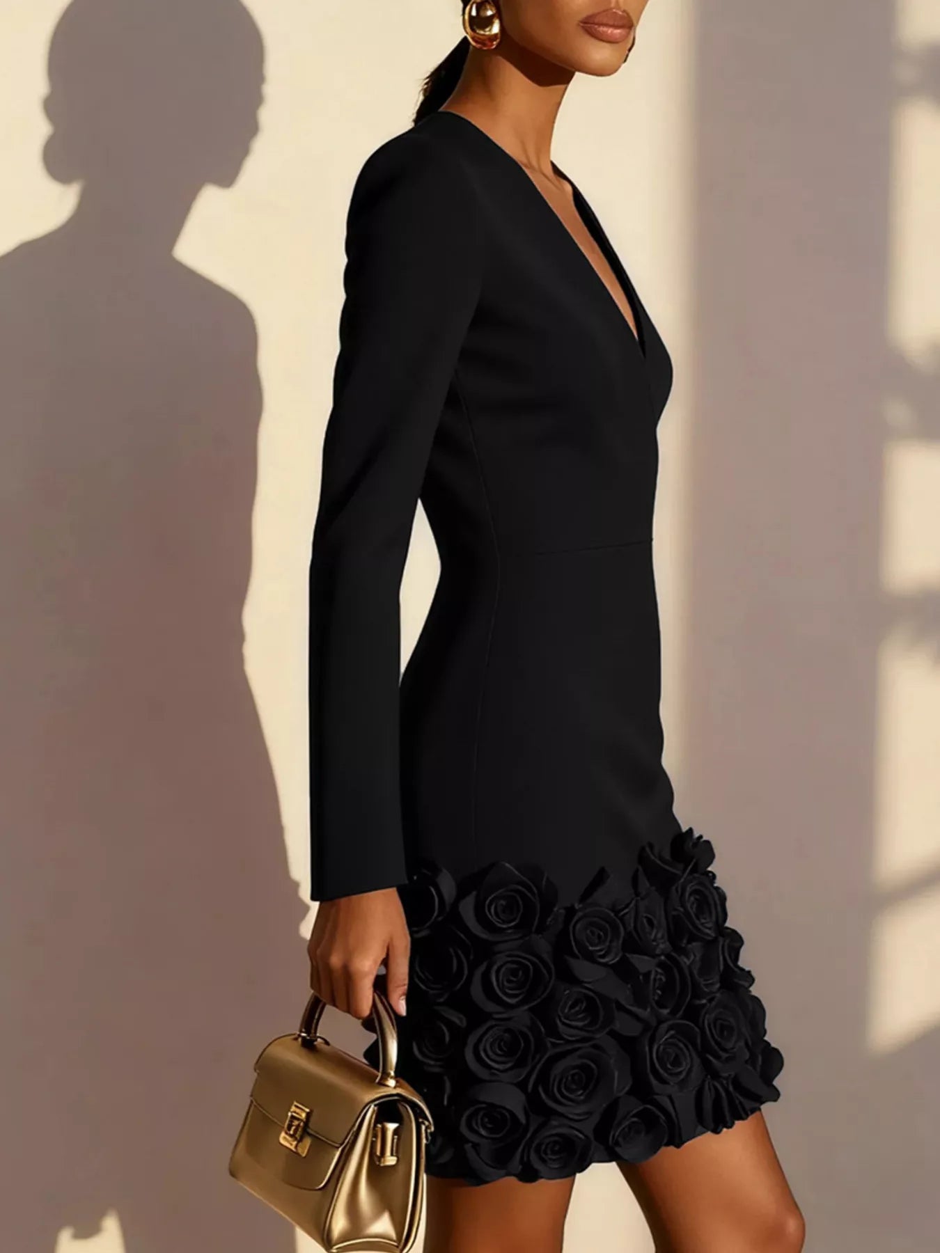 V-Neck Dress with Rose Embellishment