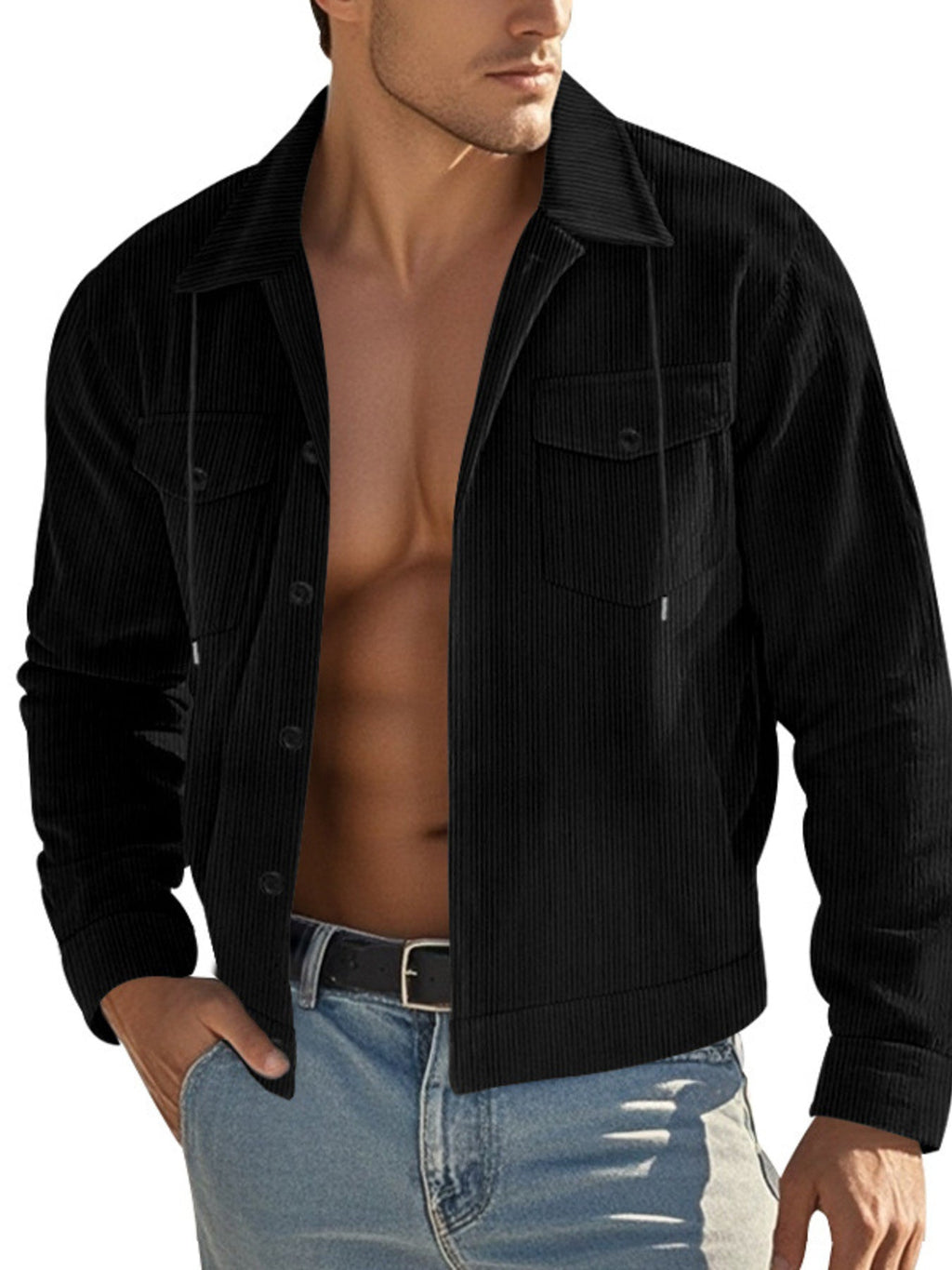 Men's Full Size Corduroy Button Up Casual Jacket Plus Size