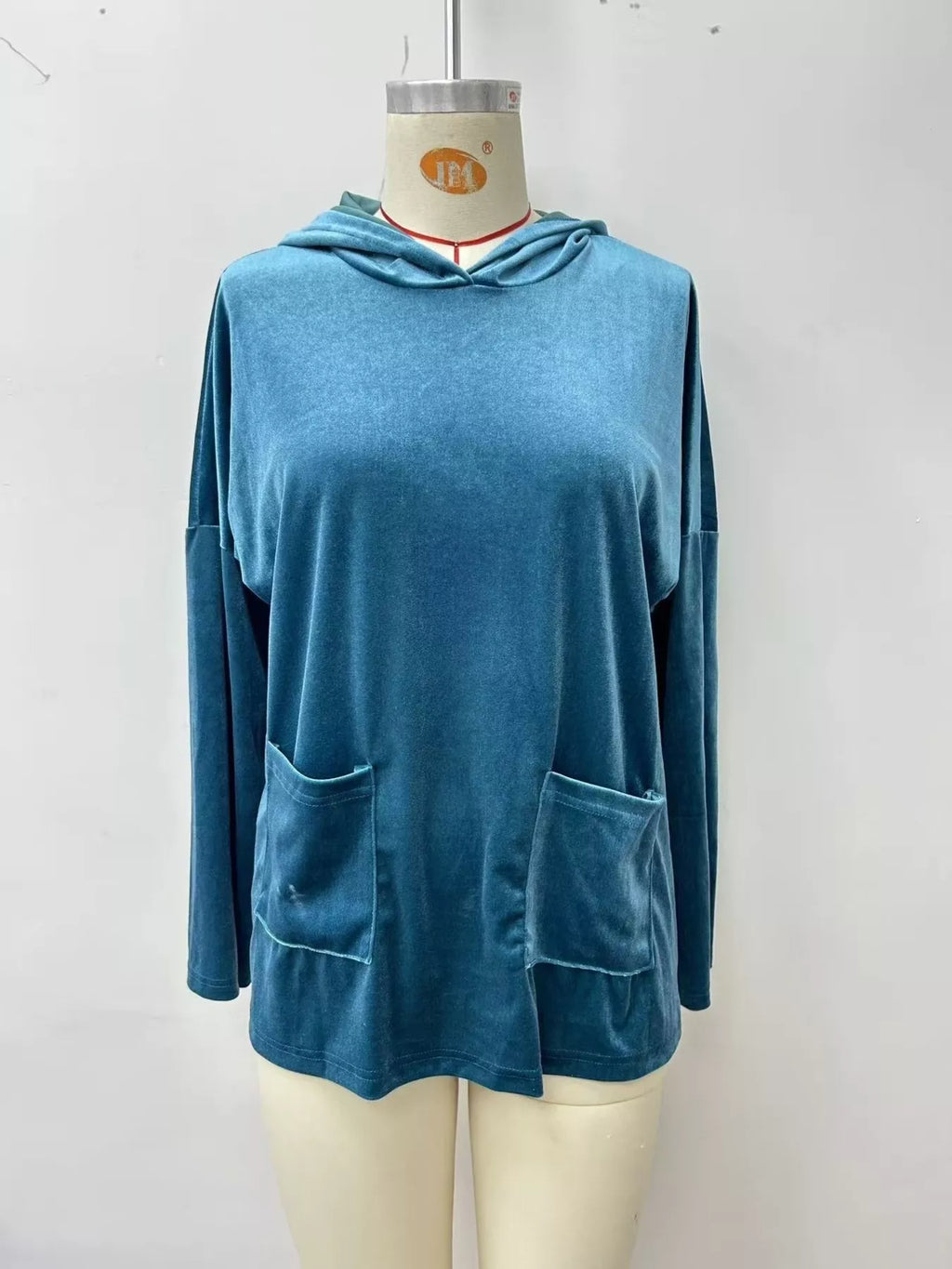 Velvet Front Pockets Hoodie