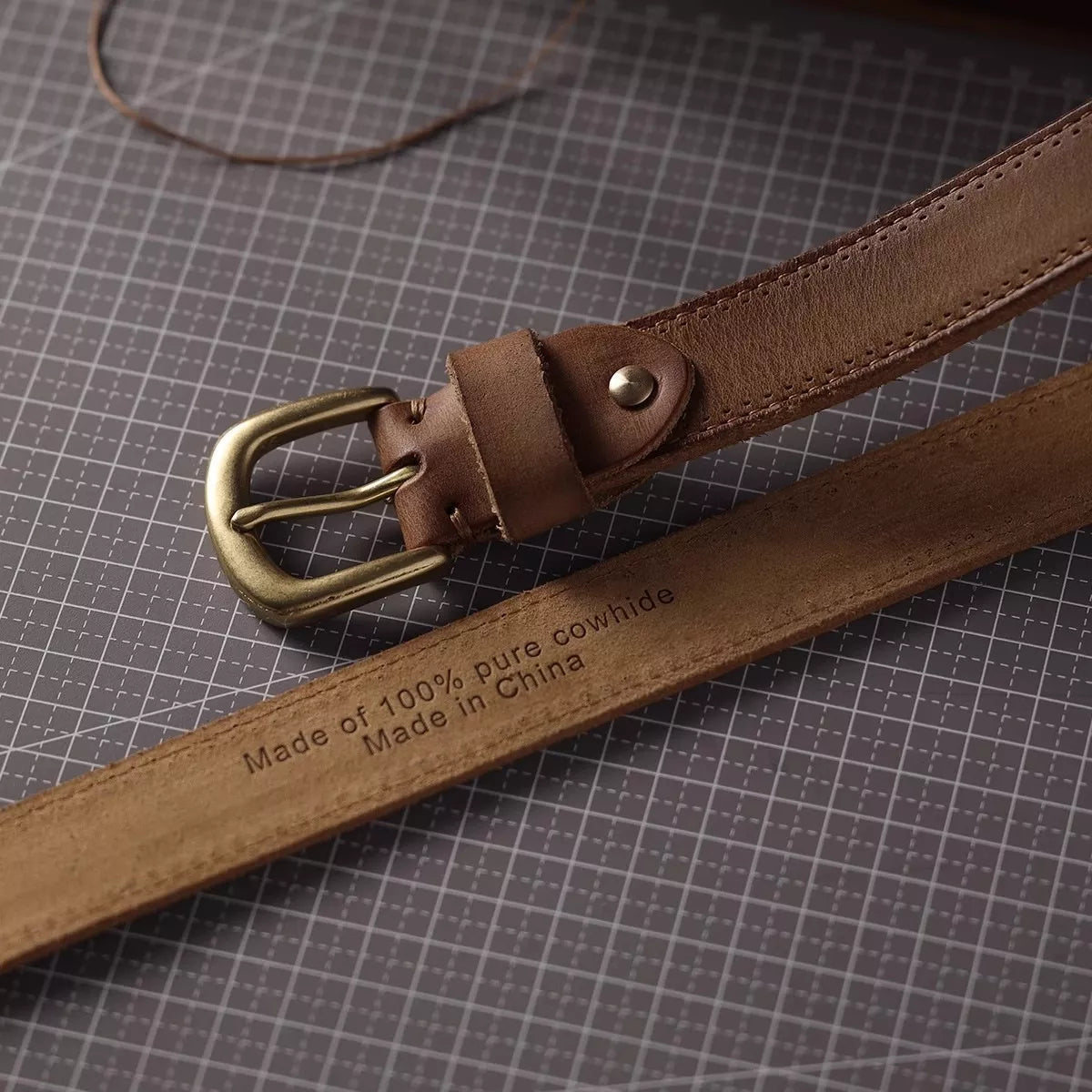 Classic Leather Belt with Golden Buckle