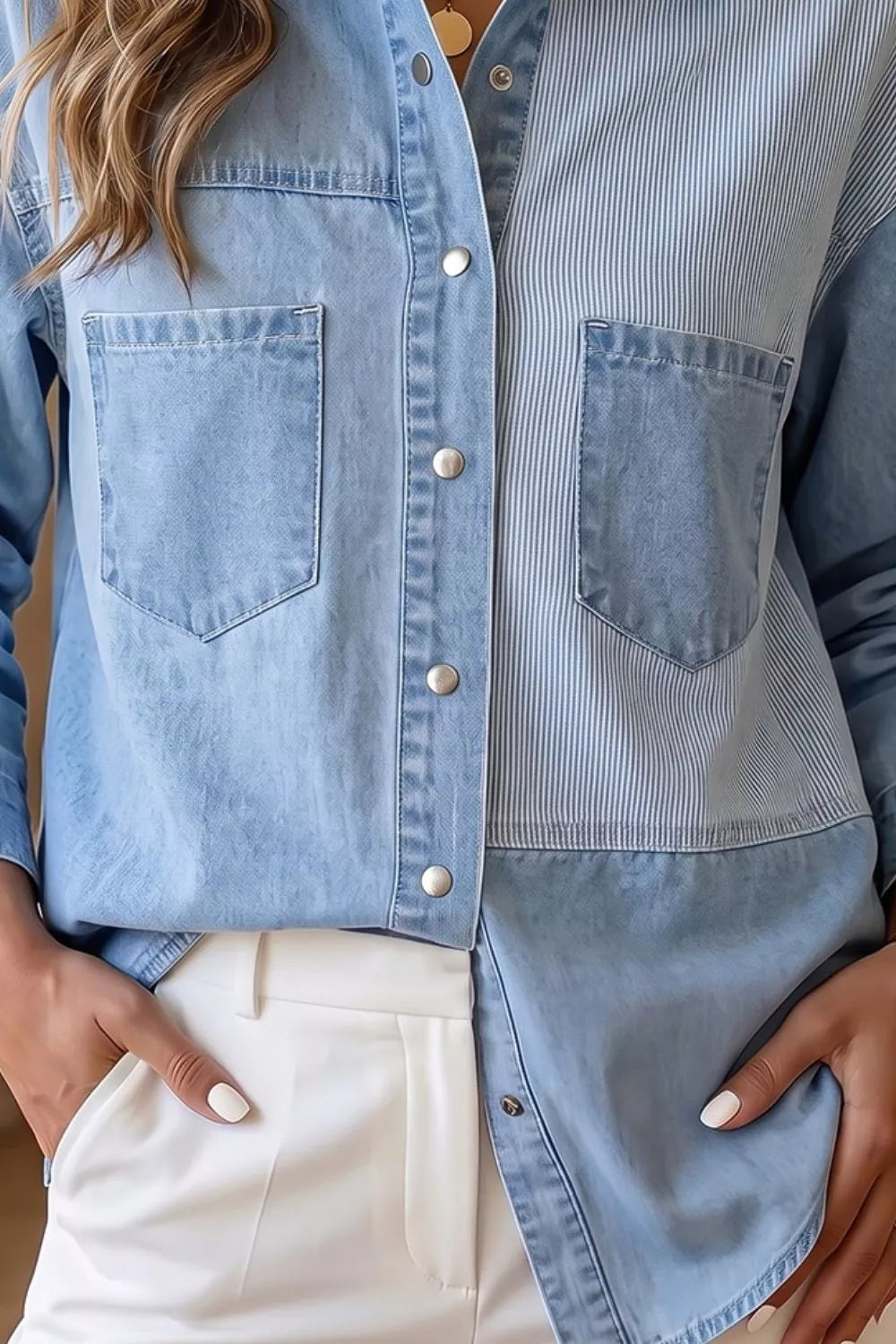 Two-Tone Denim Patchwork Shirt