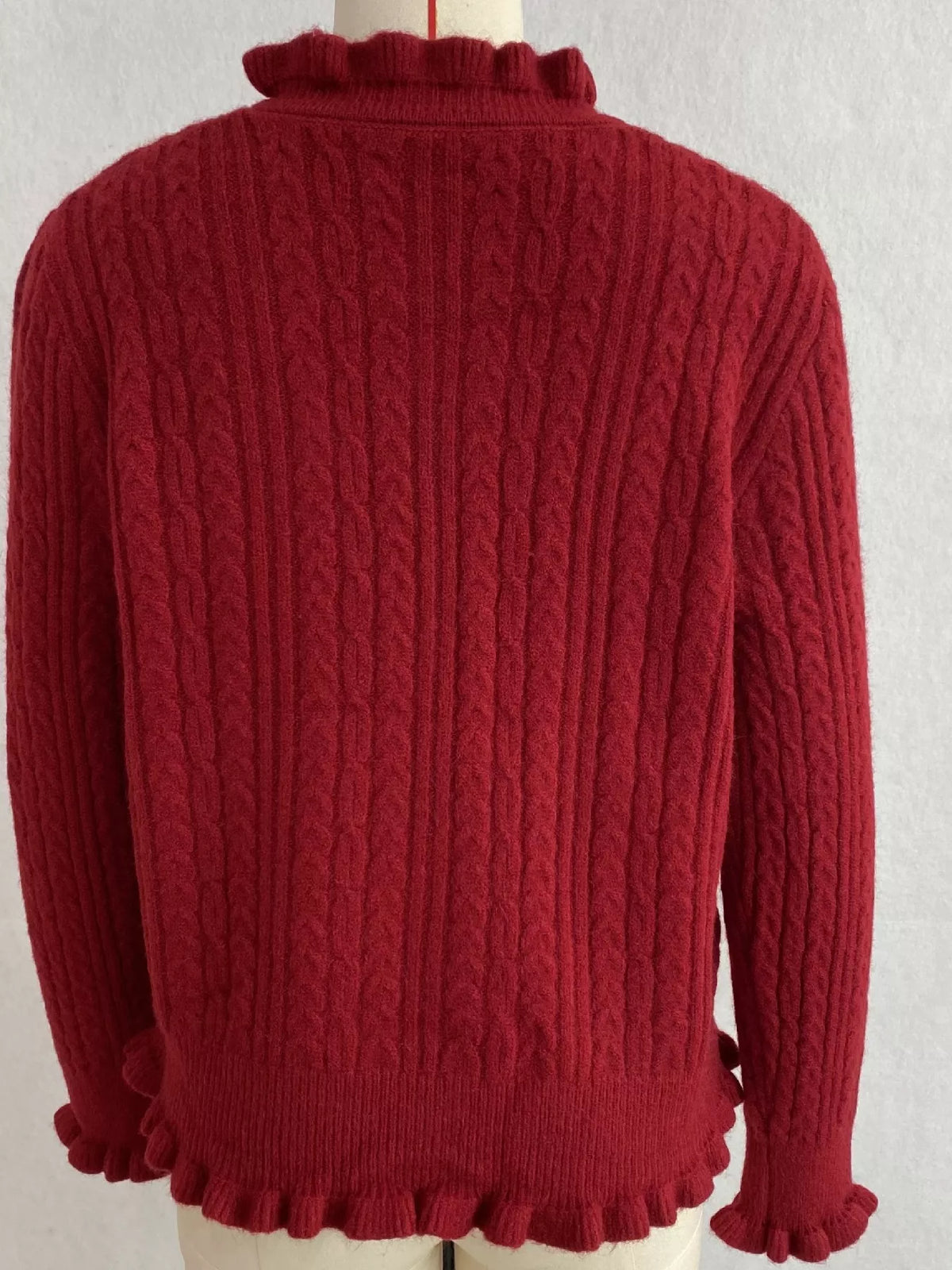 Cable-Knit Ruffle-Trim Cardigan