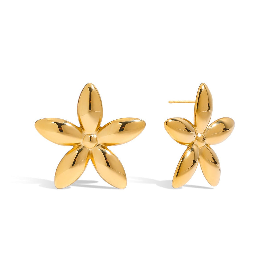 18K gold five-leaf flower design light luxury noble earrings