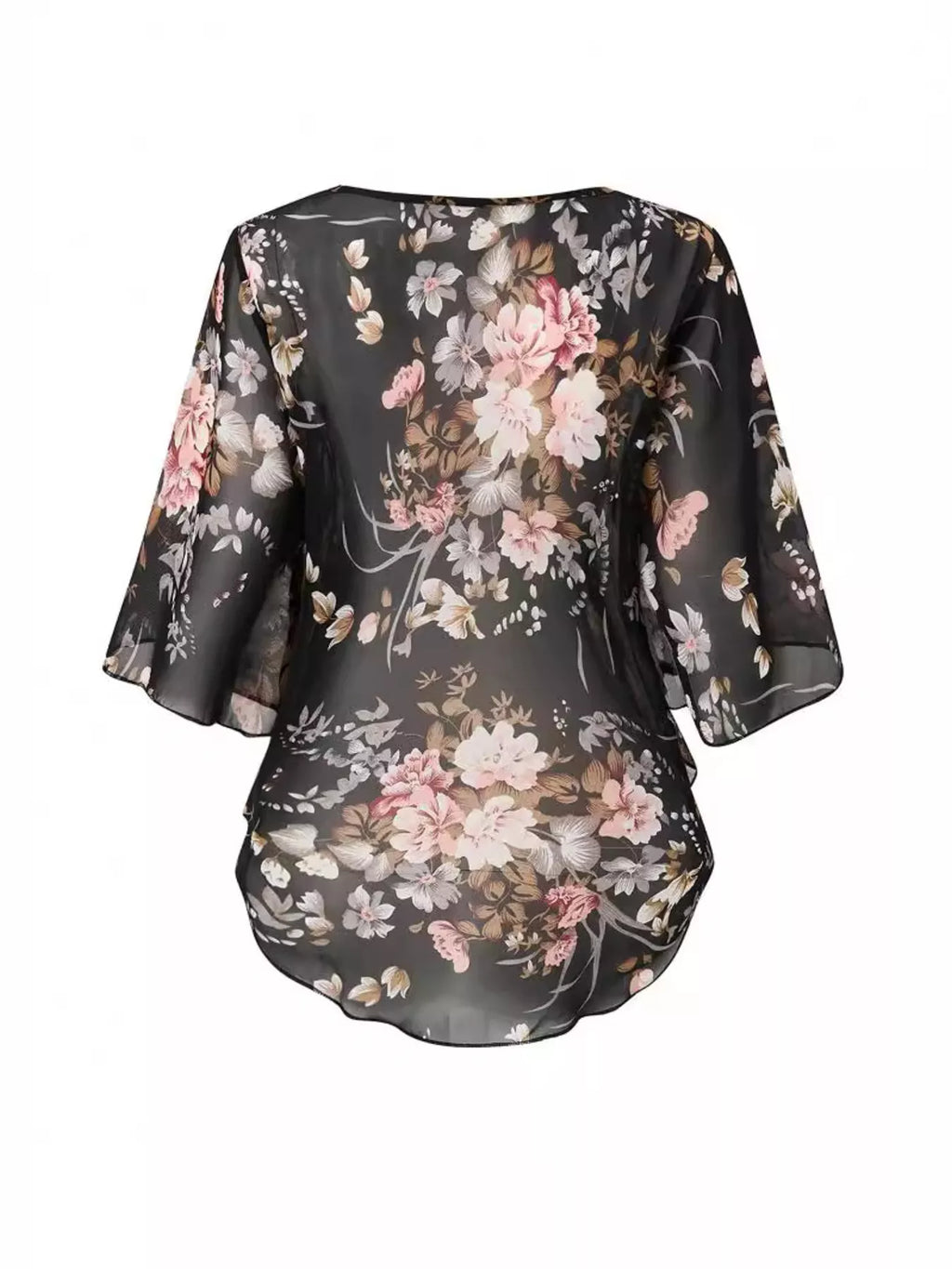 Sheer Floral Print Blouse with Flutter Sleeves