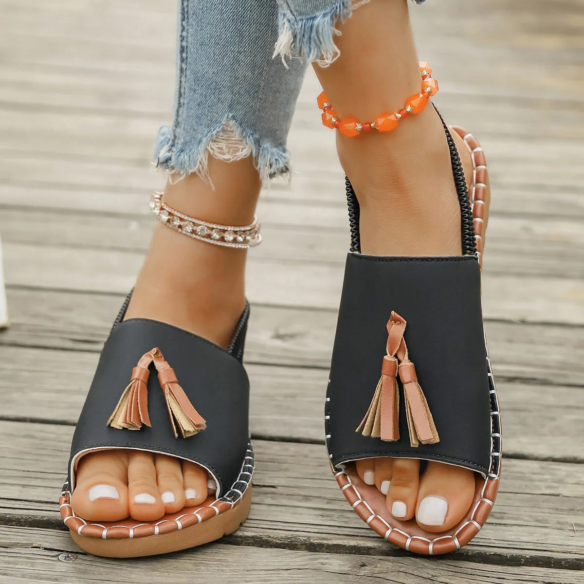 Tassel Detail Flat Sandals