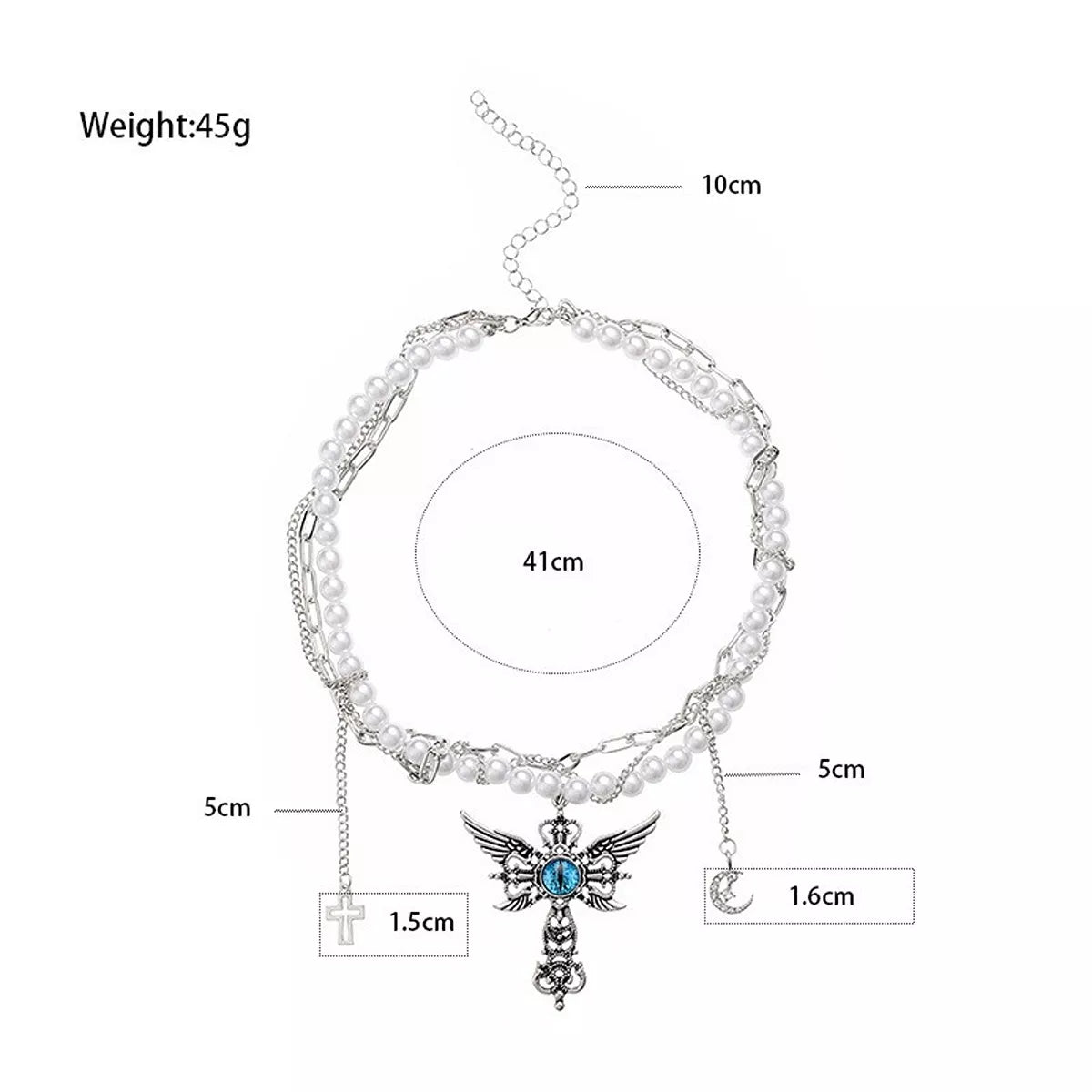 Gothic Pearl Double Layered Necklace with Wing Pendant