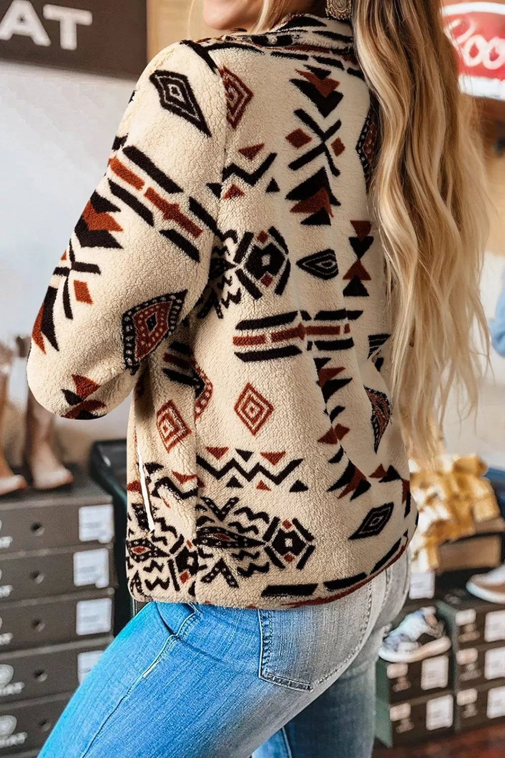 Aztec Print Fleece Snap Down Sweatshirt