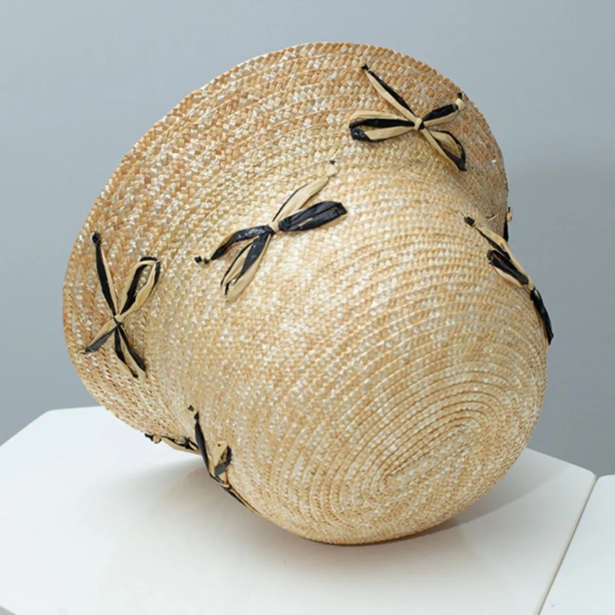 Bowknot Decor Straw Bucket Hat