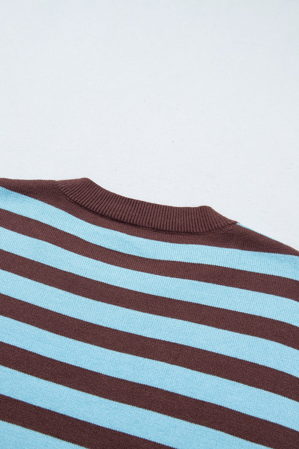 Brown Stripe Color Block Loose Crew Neck Cuffed Sweater