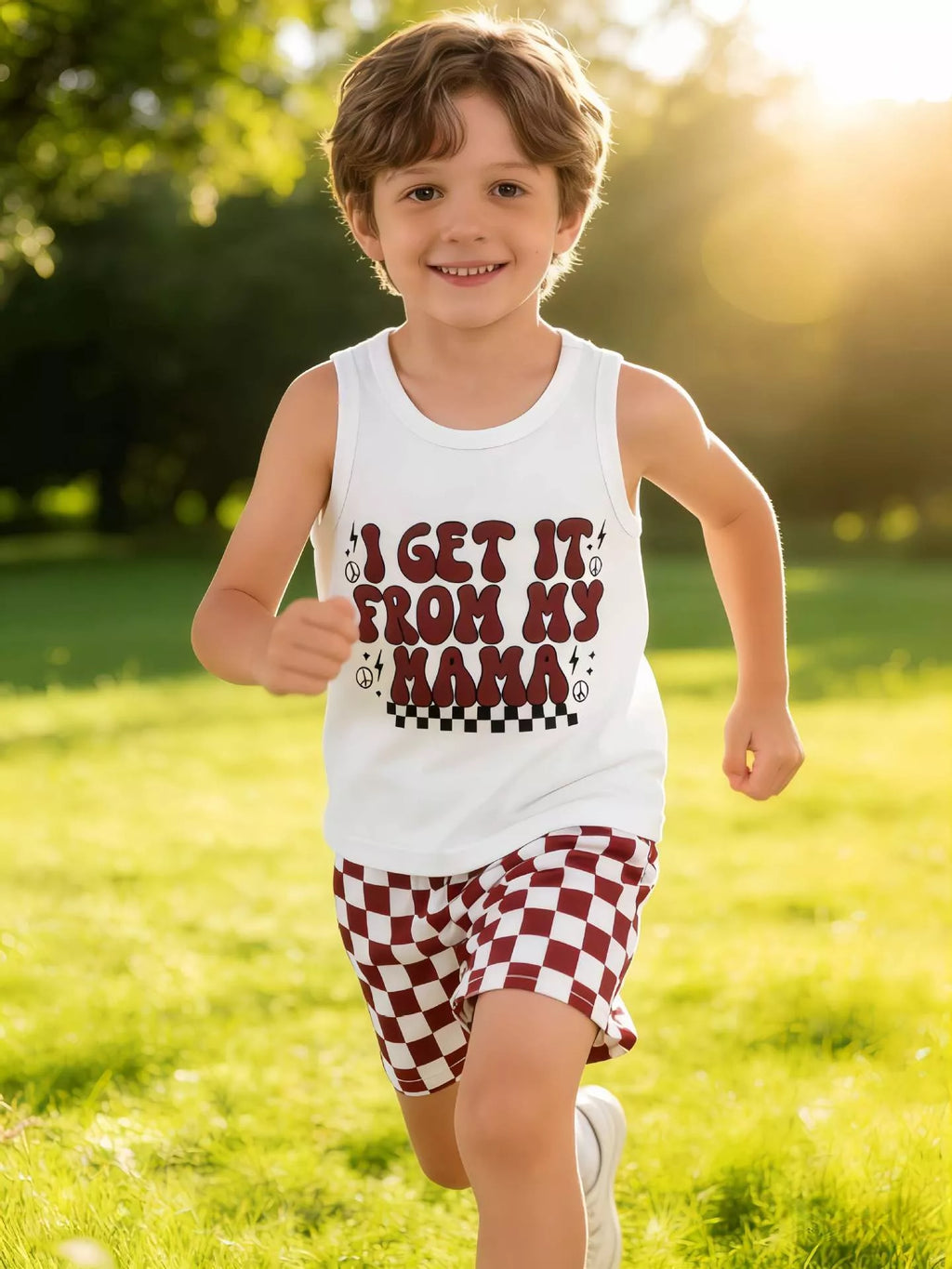 Children's Checkered Letter Tank Top & Shorts Set