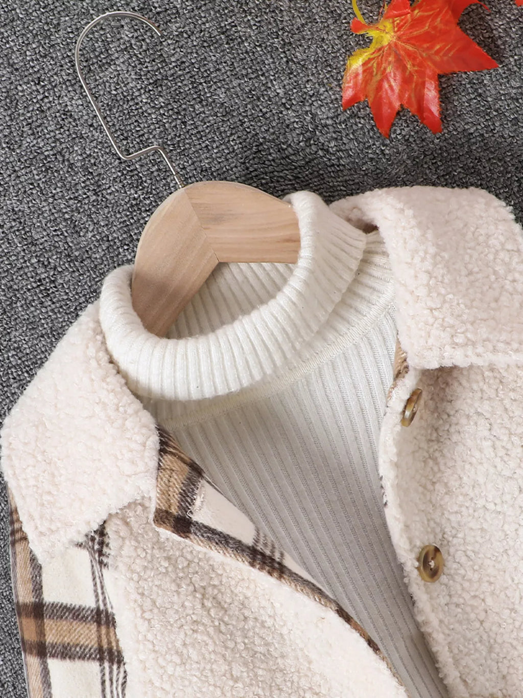 Children's Cozy Plaid Sleeve Fleece Jacket