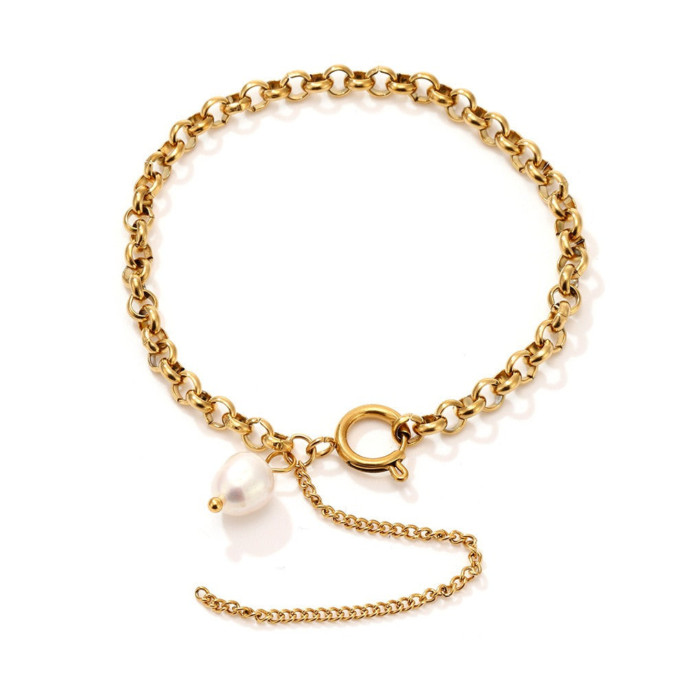 18K gold thick chain with pearl design high-end bracelet