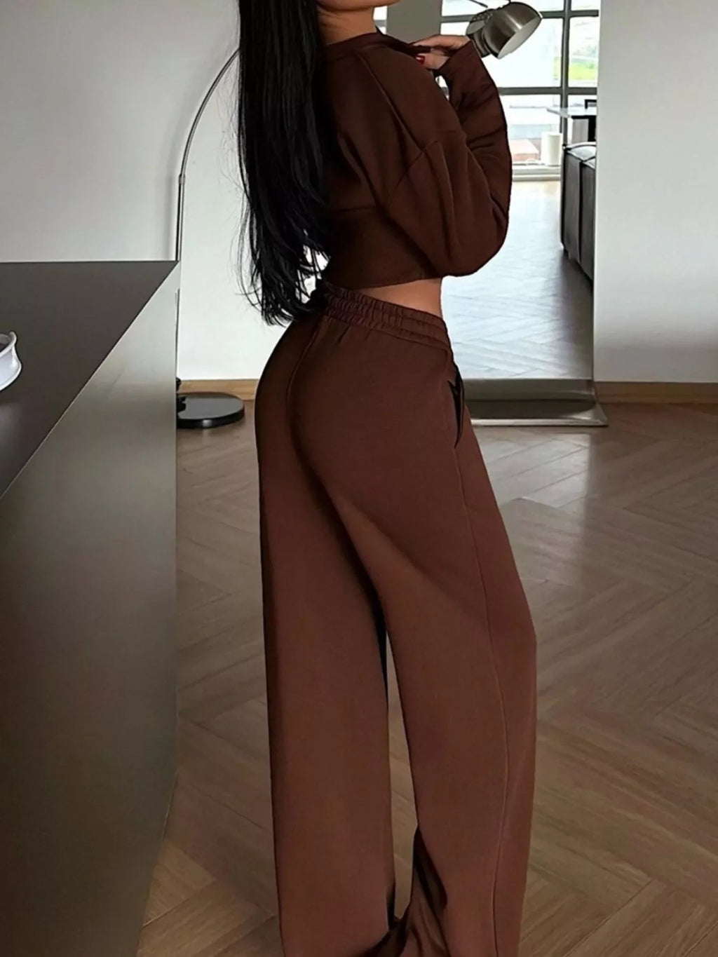 Zip-Up Crop Jacket and Wide-Leg Pants Set