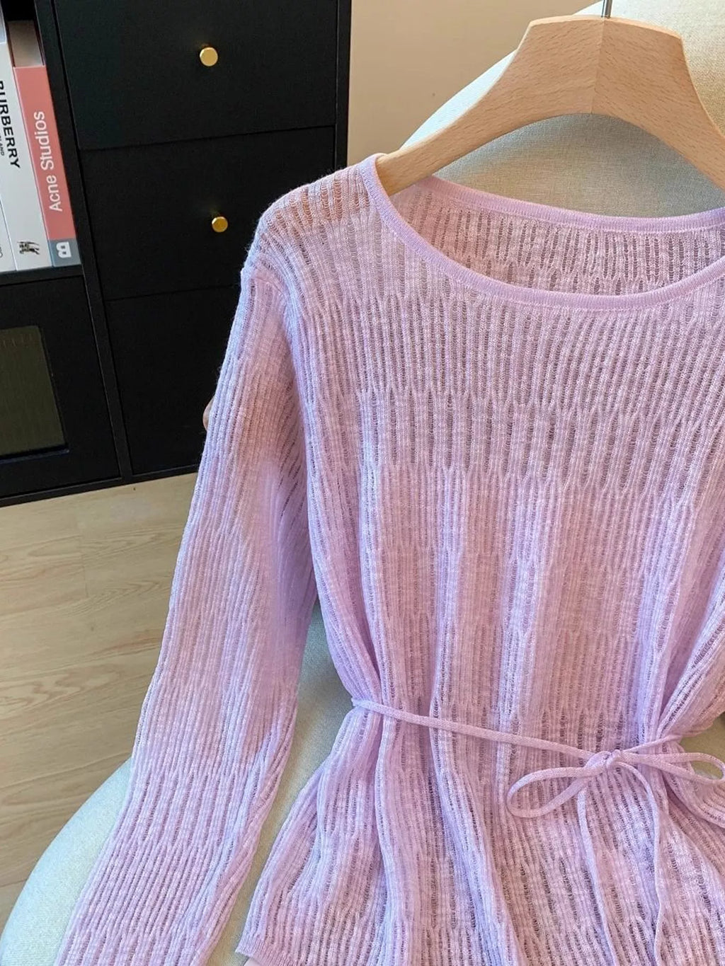 Long Sleeve Knit Top with Tie Detail