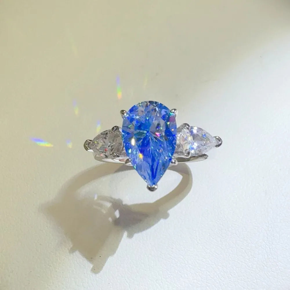 2 Carat Moissanite Sterling Silver Three Stone Teardrop Ring