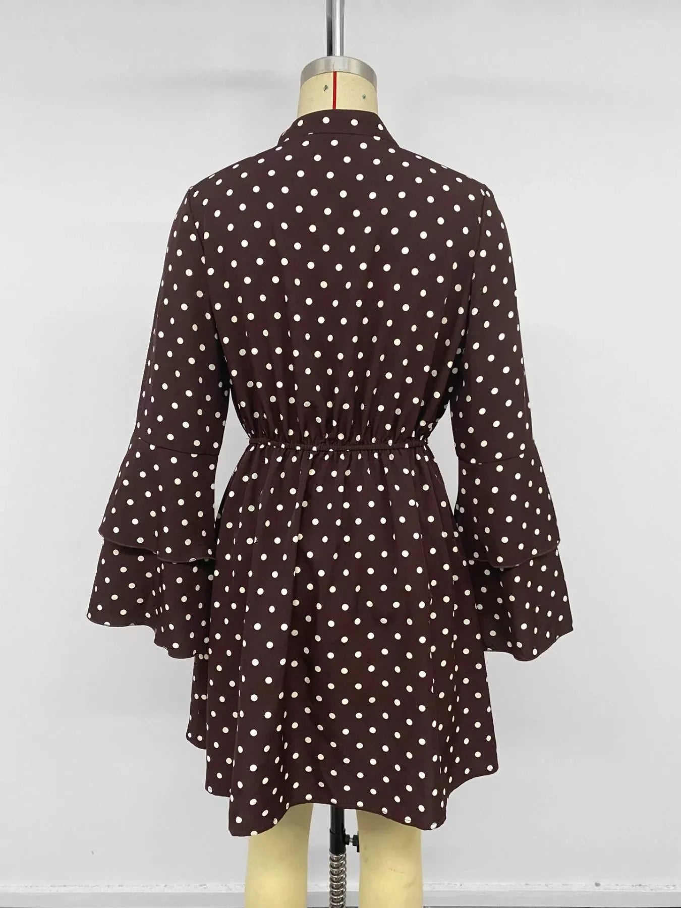 Polka Dot Flare Sleeve Tie Neck Dress
