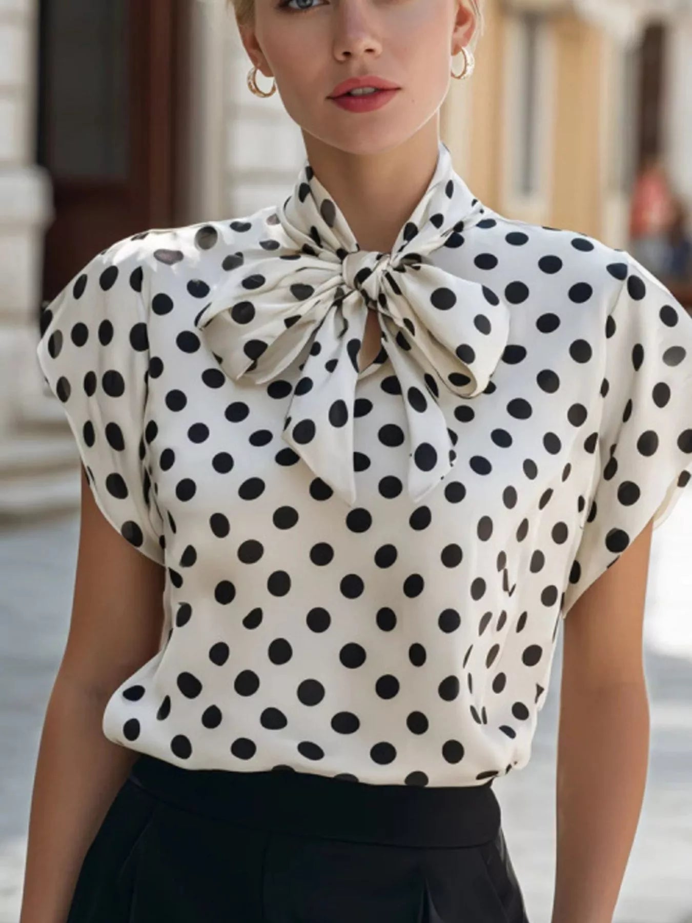 Polka Dot Bow Tie Blouse