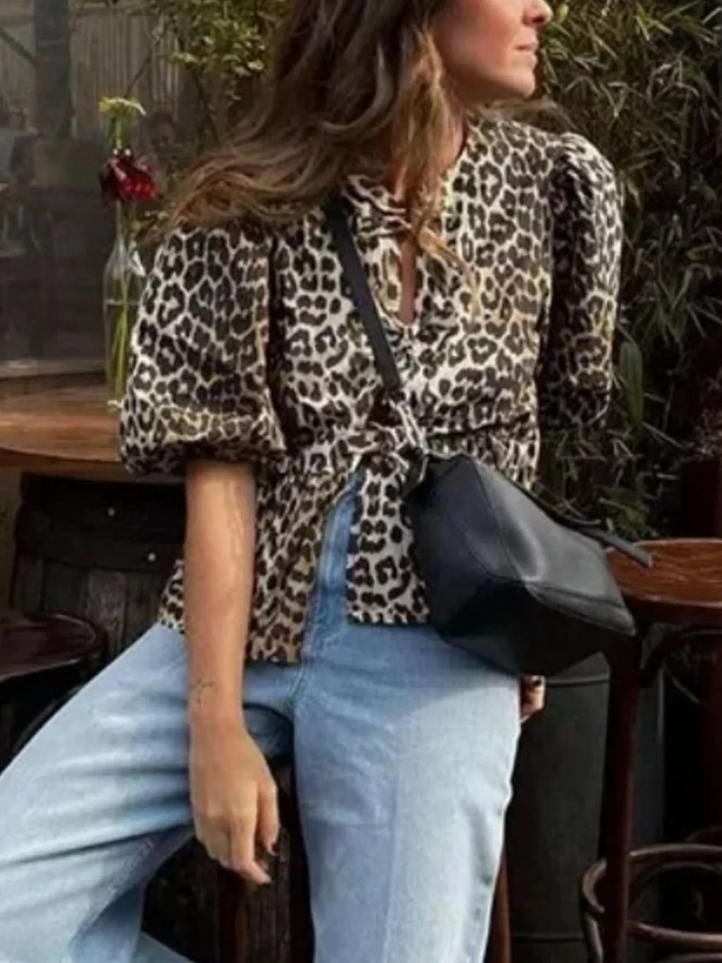 Leopard Print Puff Sleeve Blouse