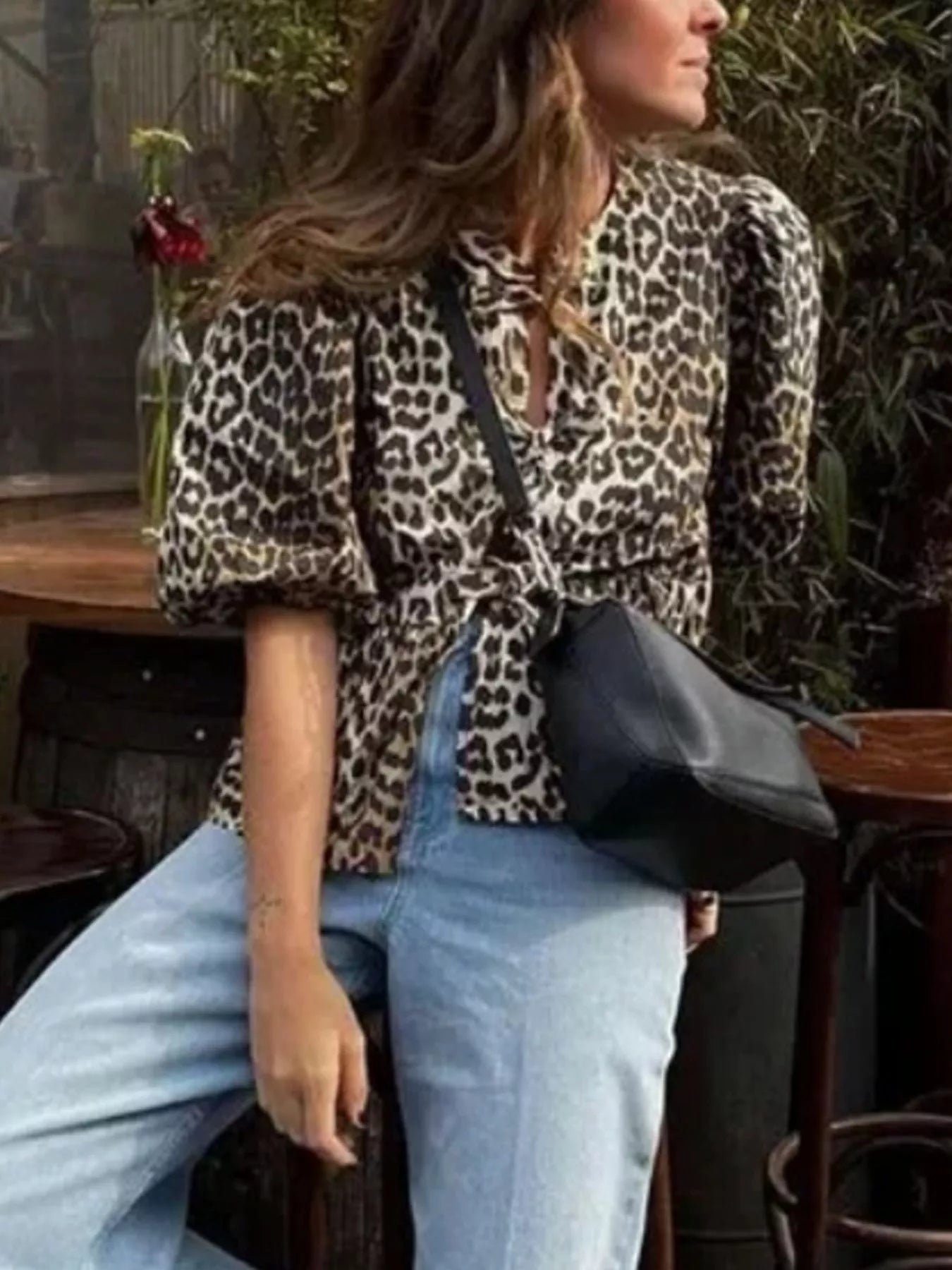 Leopard Print Puff Sleeve Blouse