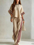 Full Size Striped 3/4 Sleeve Top and Pants Set Plus Size