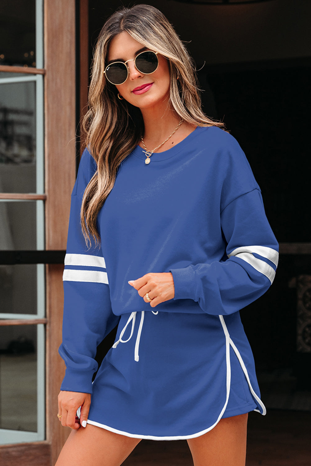 Varsity Stripe Pullover and Mini Skirt Set