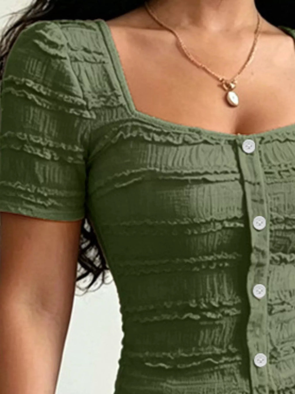 Frill Square Neck Short Sleeve Top