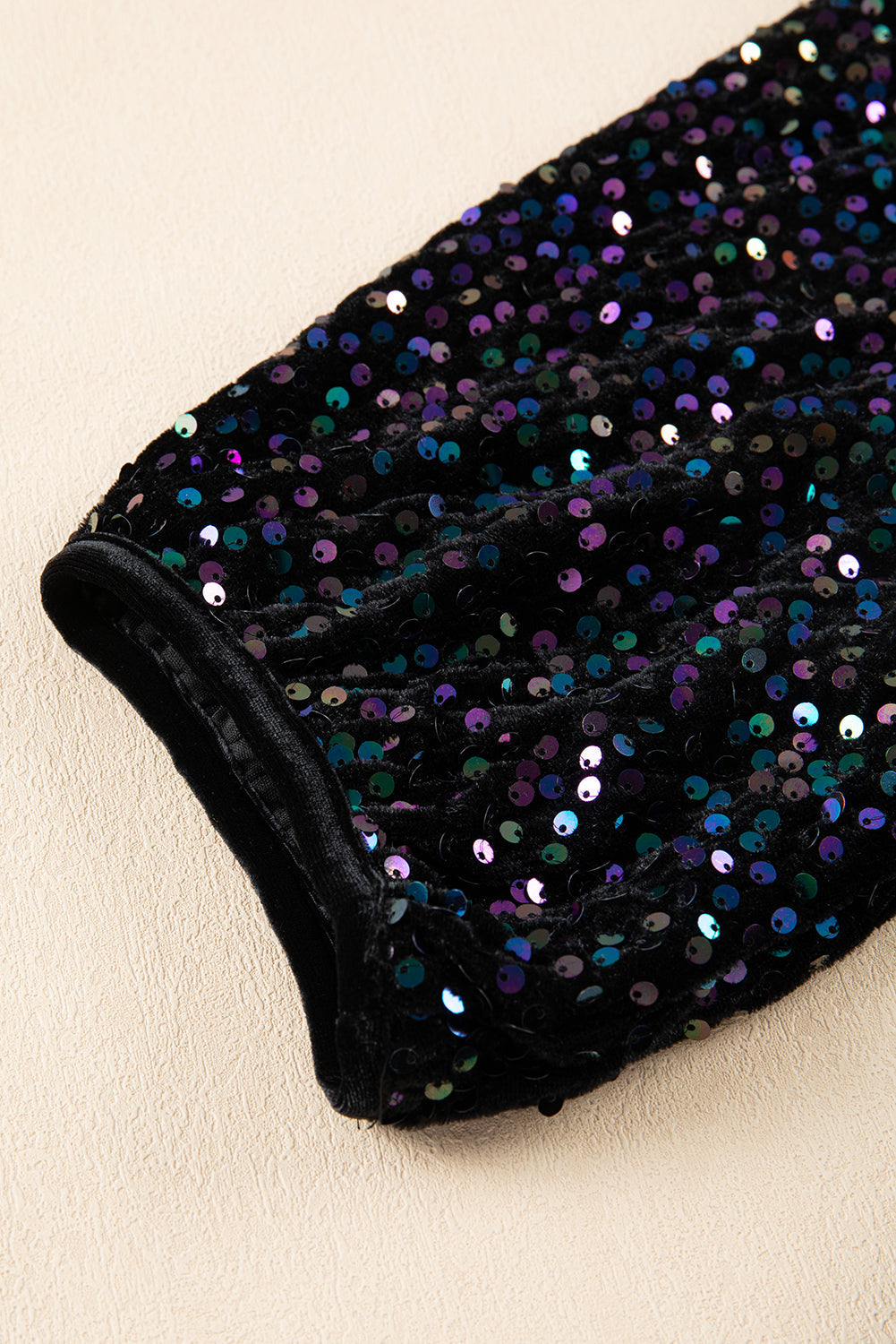 Velvet Sequin Puff Sleeve Buttoned Peplum Shirt