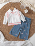 Children's Long Sleeve Shirt & Knit Vest and Jeans Set
