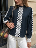Lace Trim Long Sleeves Blouse