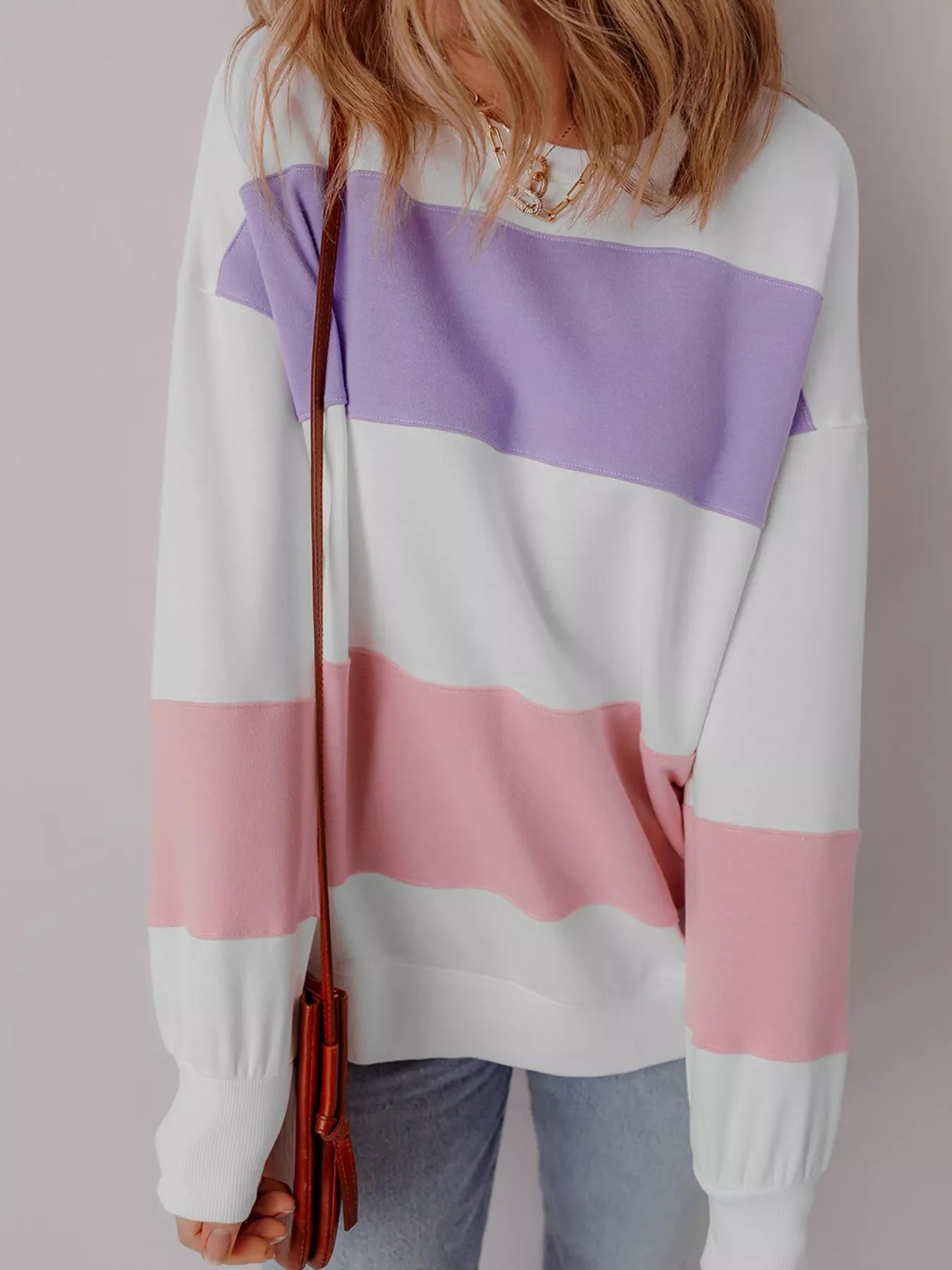 Colorblock Patchwork Drop Shoulder Crewneck Sweatshirt