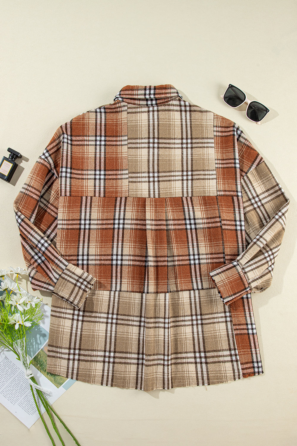 Plaid Colorblock Patchwork Snap Buttoned Shacket