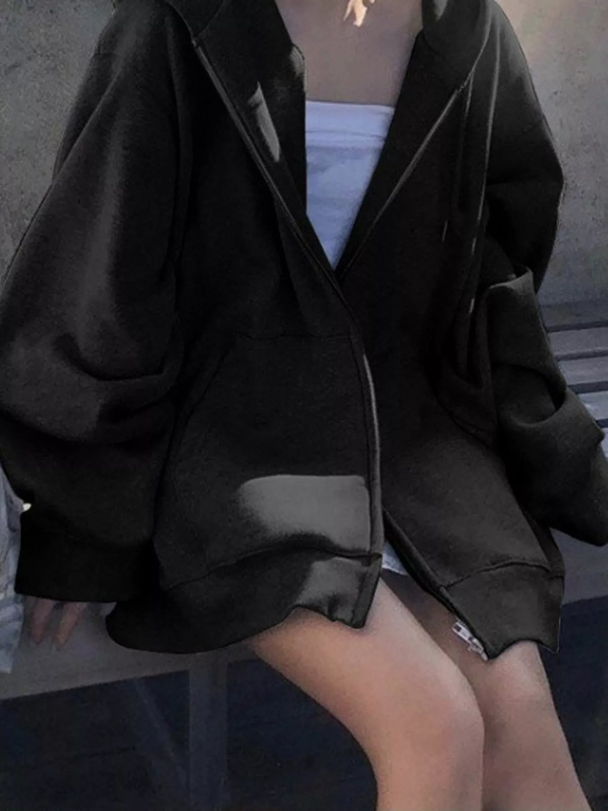 Full Size Zip-Up Dropped Shoulder Hoodie Plus Size