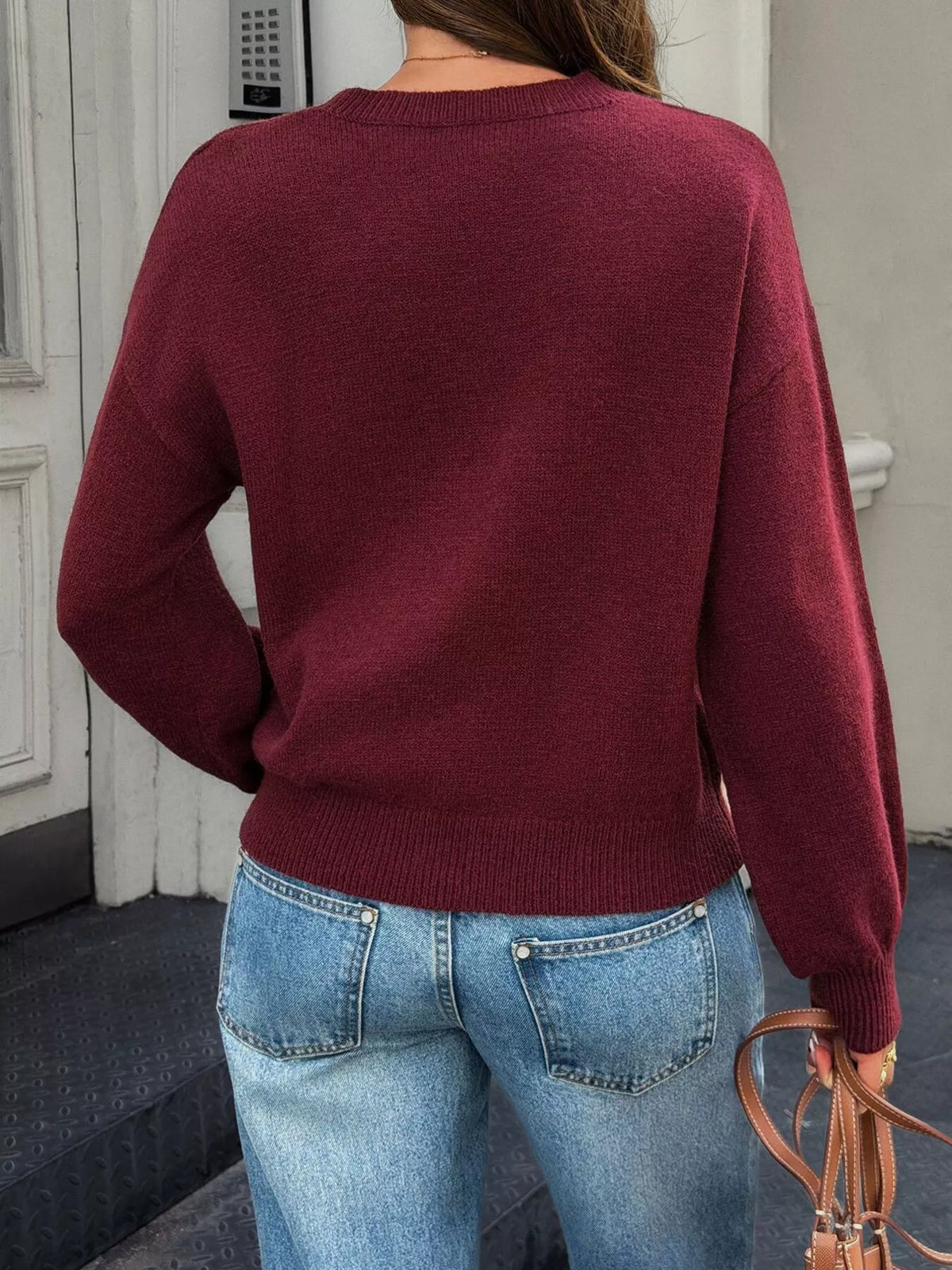 Crew Neck Dropped Shoulder Sweater
