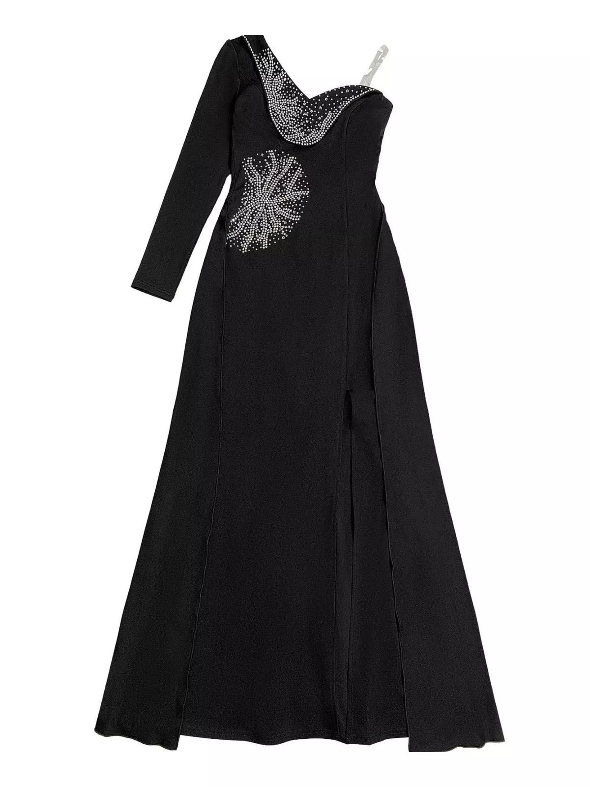 Slit Rhinestone One Shoulder Maxi Dress
