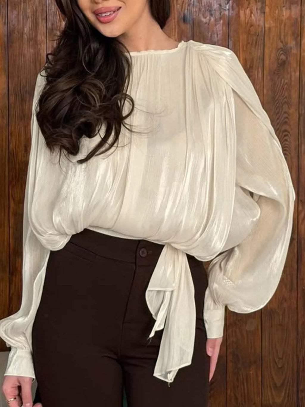 Metallic Sheen Blouse with Tie Detail