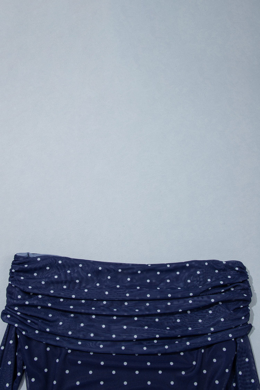 Blue Off Shoulder Polka Dot Mesh Long Sleeve Sheath Top