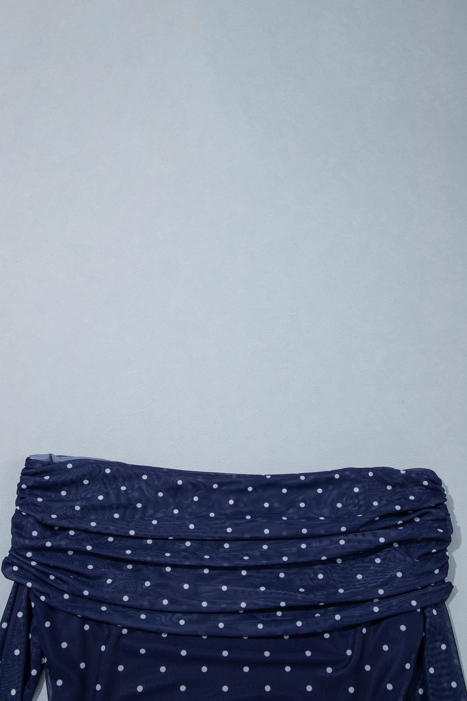 Blue Off Shoulder Polka Dot Mesh Long Sleeve Sheath Top