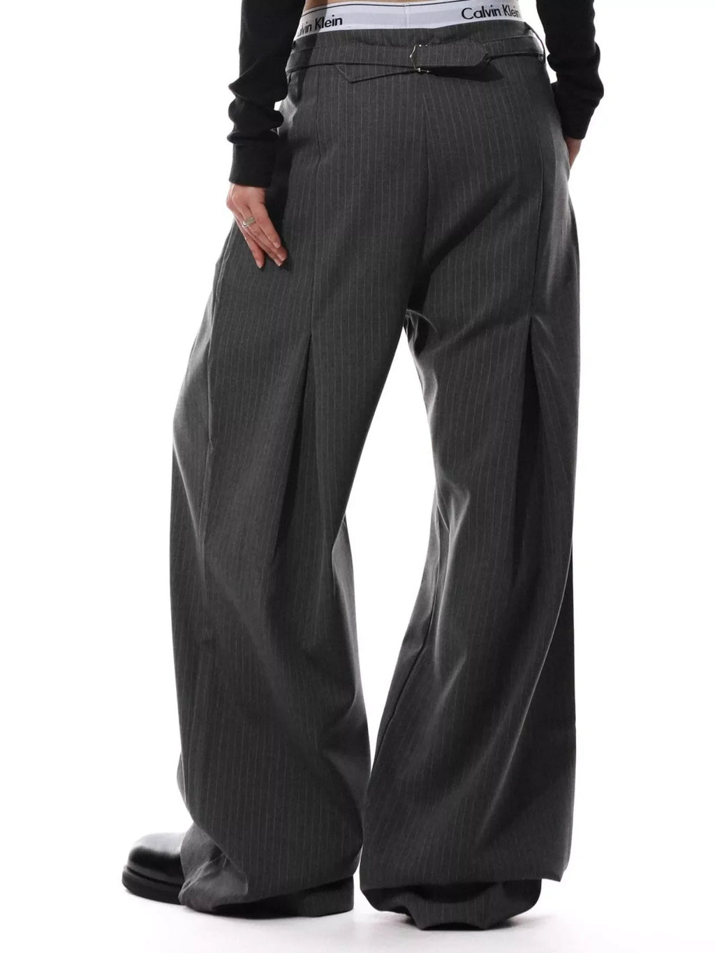 Men's Plus Size Wide Leg Striped Button-Front Pants