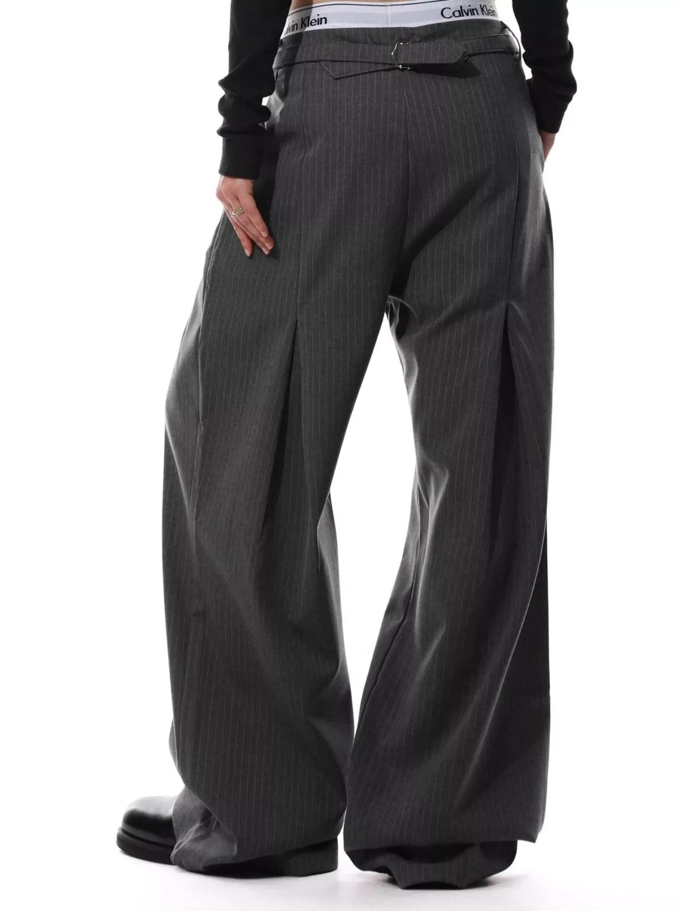 Men's Plus Size Wide Leg Striped Button-Front Pants
