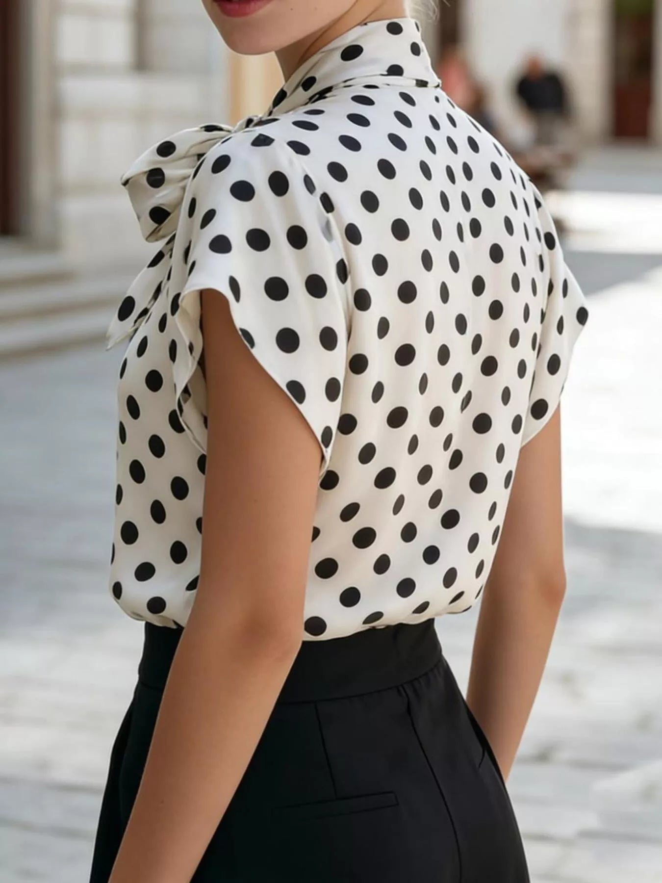 Polka Dot Bow Tie Blouse
