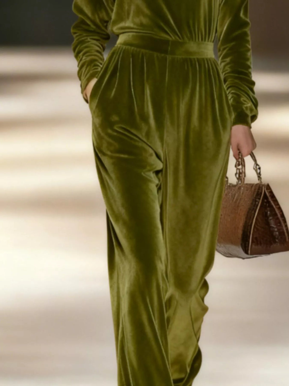 Full Size Velvet Turtleneck Long Sleeve Top and Wide-Leg Pants Set Plus Size