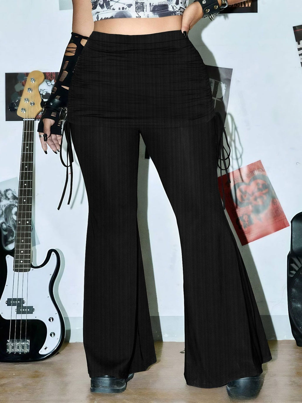Ribbed Drawsrting Flare Pants