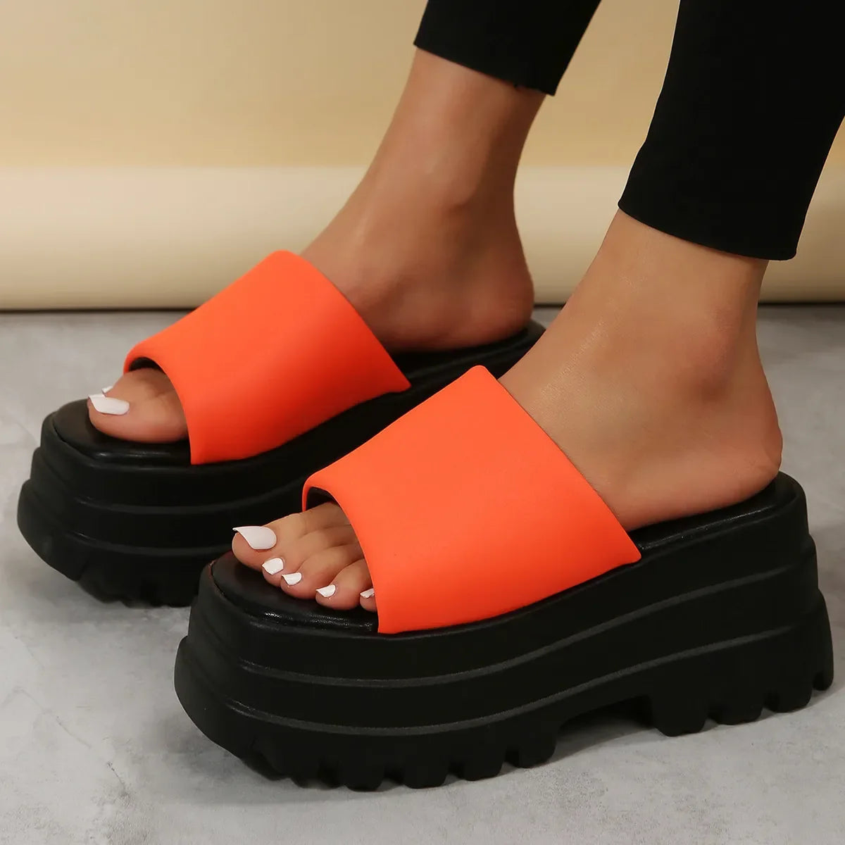 Open Toe Platform Slide Sandals