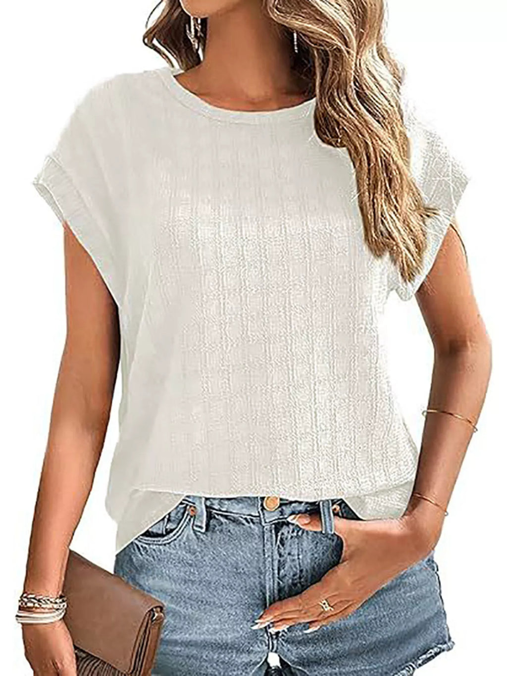 Textured Round Neck Short Sleeve Top