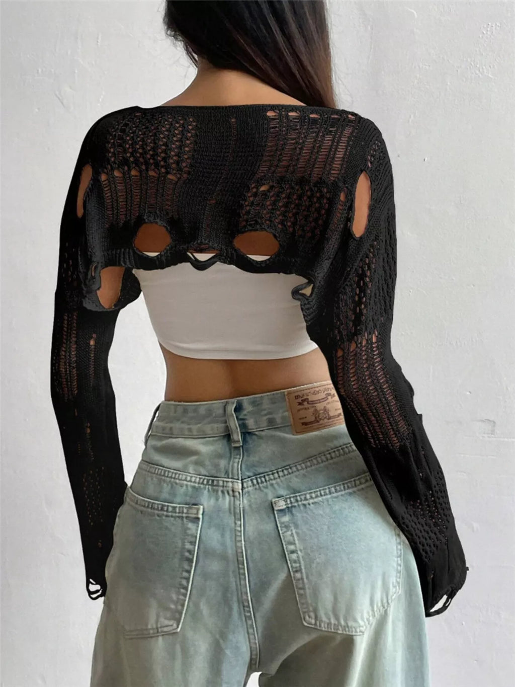 Distressed Cropped Knit Cover Up