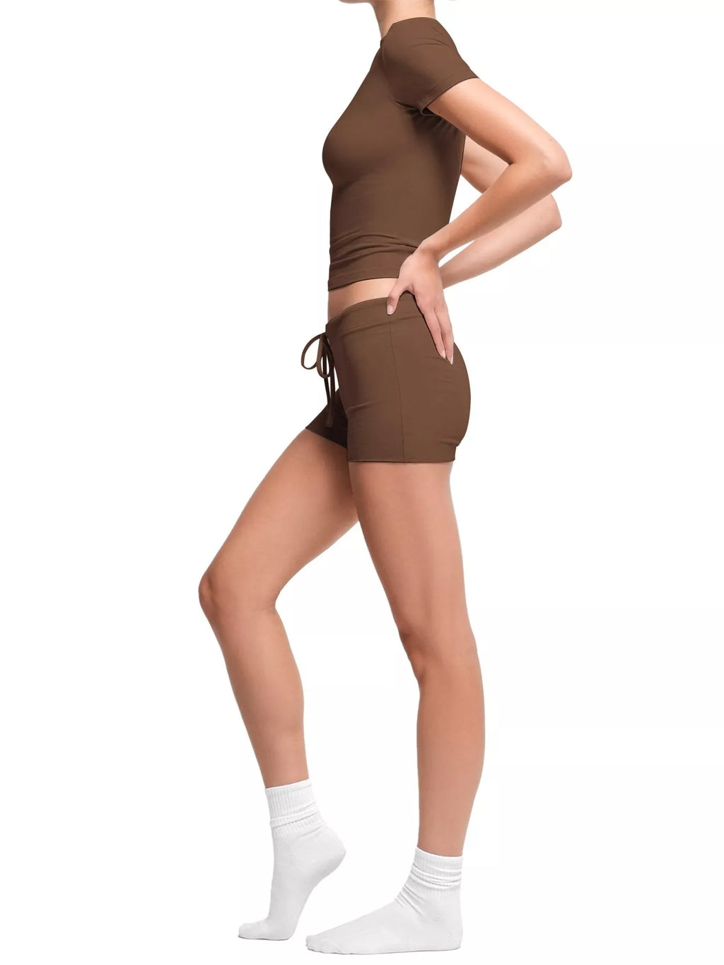 Mock Neck Crop Top and Drawstring Shorts Set