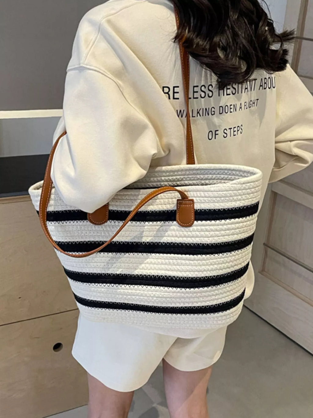 Striped Straw Tote Bag