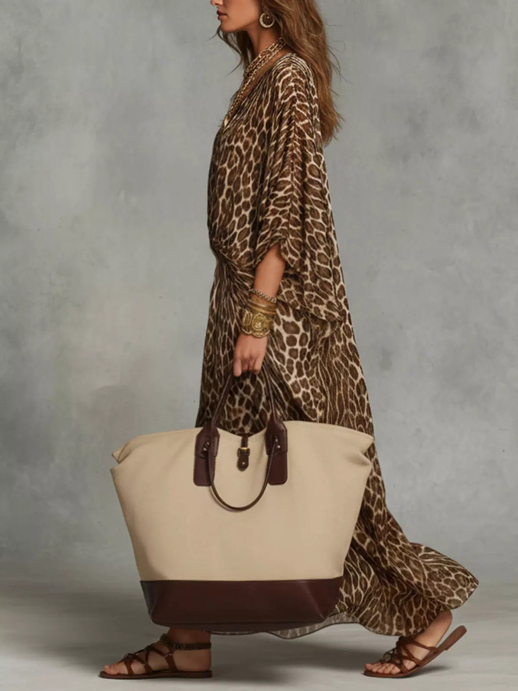 Leopard Print V-Neck Maxi Dress