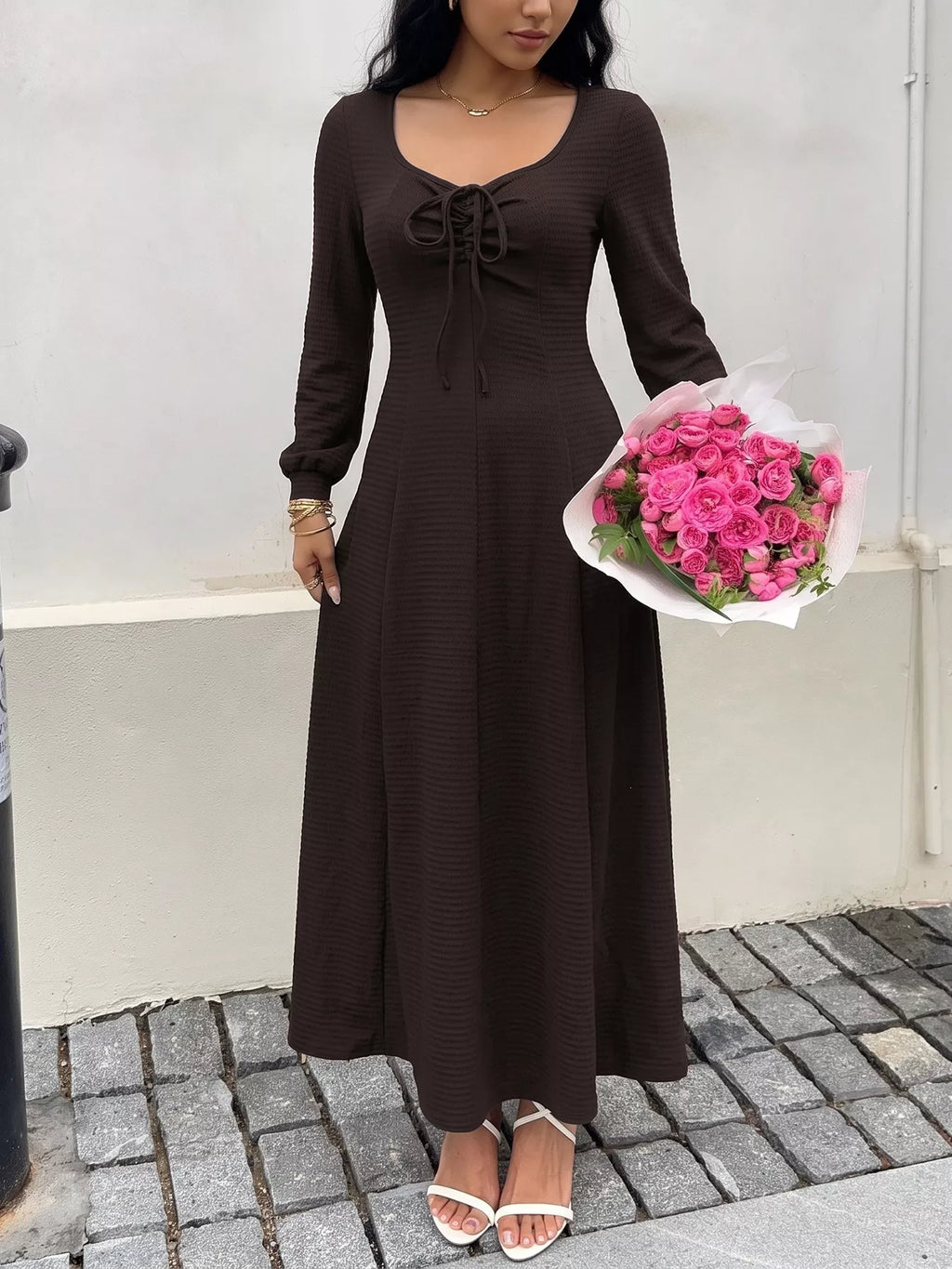 Long Sleeve Tie-Front Maxi Dress